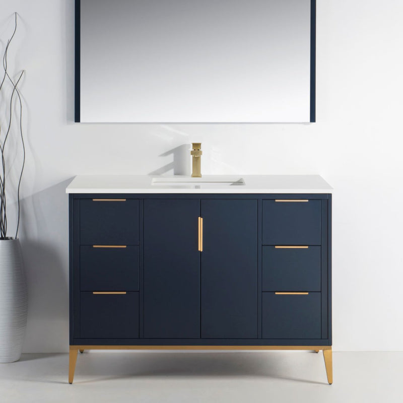 Kube Bath KD9948-BLUE Divani 48" Blue Free Standing Single Sink Bathroom Vanity with White Quartz Top - view 2
