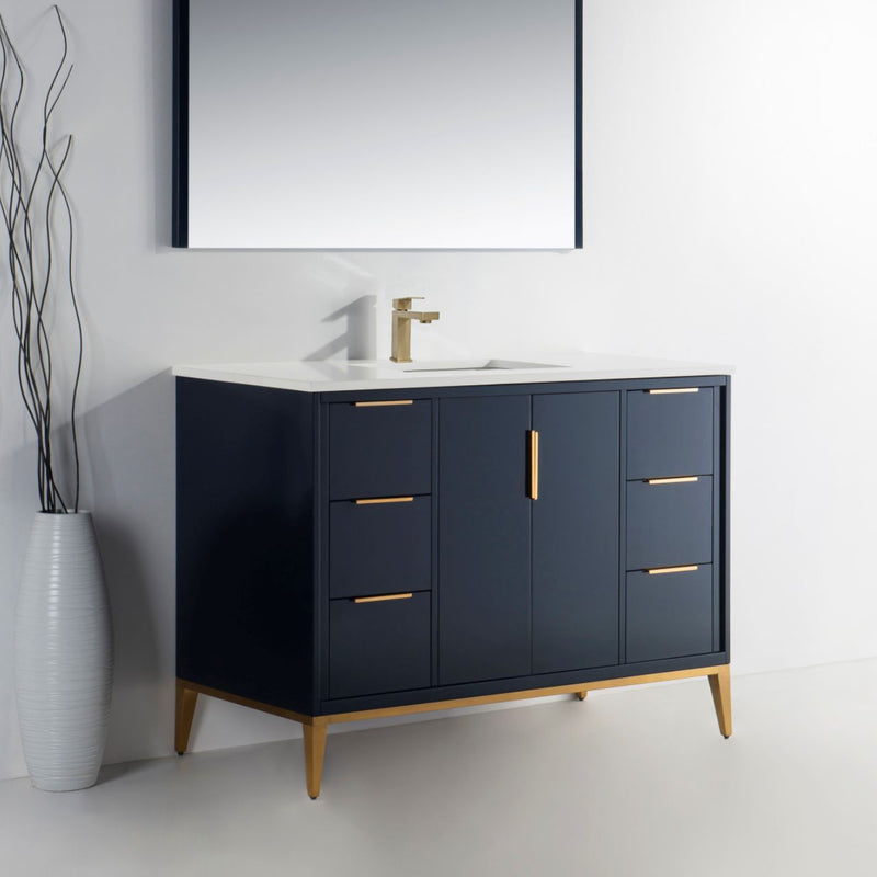 Kube Bath KD9948-BLUE Divani 48" Blue Free Standing Single Sink Bathroom Vanity with White Quartz Top - view 3