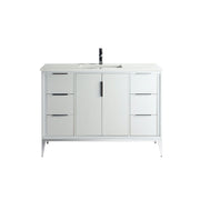 Kube Bath KD9948-GW Divani 48" Gloss White Free Standing Single Sink Bathroom Vanity with White Quartz Top