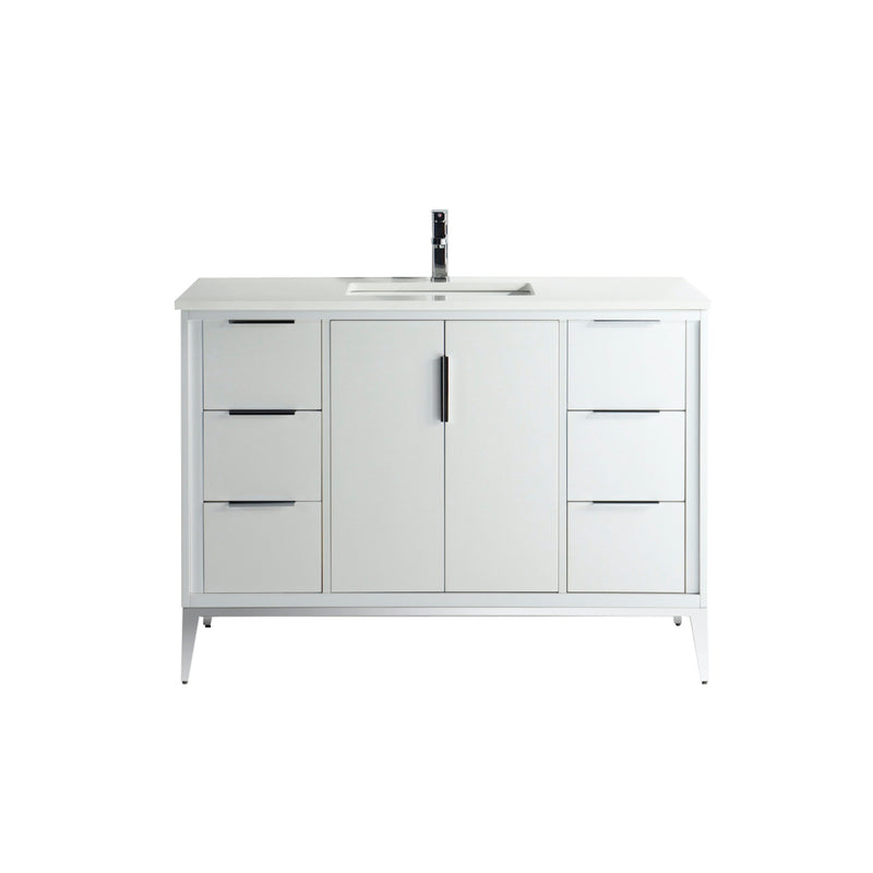 Kube Bath KD9948-GW Divani 48" Gloss White Free Standing Single Sink Bathroom Vanity with White Quartz Top