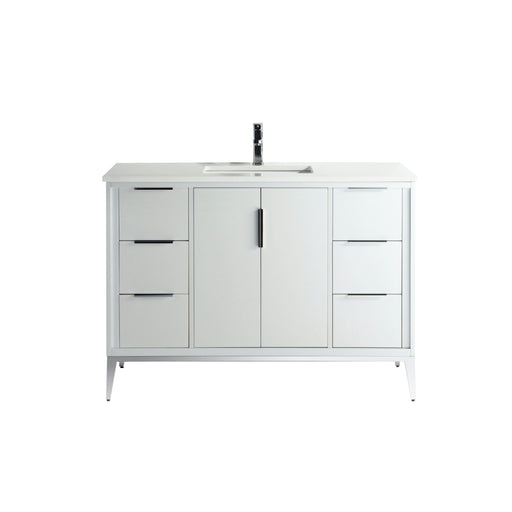 Kube Bath KD9948-GW Divani 48" Gloss White Free Standing Single Sink Bathroom Vanity with White Quartz Top