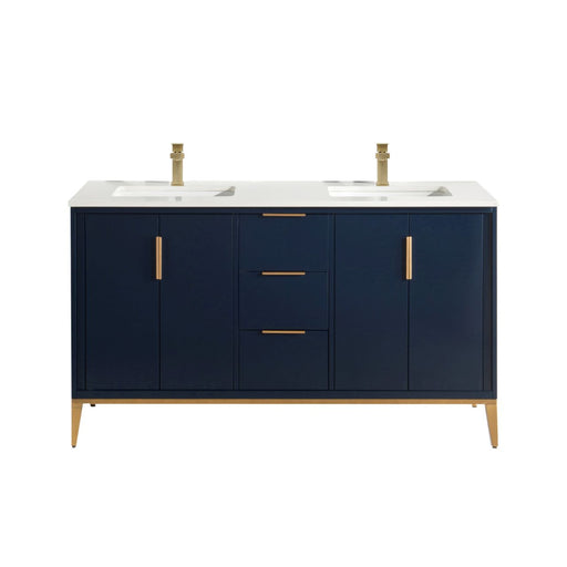 Kube Bath KD9960-BLUE Divani 60" Blue Free Standing Double Sink Bathroom Vanity with White Quartz Top