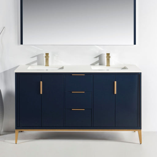 Kube Bath KD9960-BLUE Divani 60" Blue Free Standing Double Sink Bathroom Vanity with White Quartz Top - view 2
