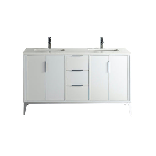 Kube Bath KD9960-GW Divani 60" Gloss White Free Standing Double Sink Bathroom Vanity with White Quartz Top