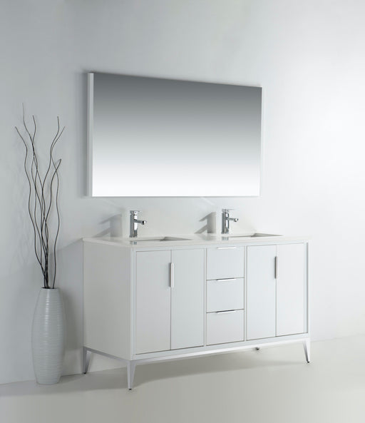 Kube Bath KD9960-GW Divani 60" Gloss White Free Standing Double Sink Bathroom Vanity with White Quartz Top - view 2