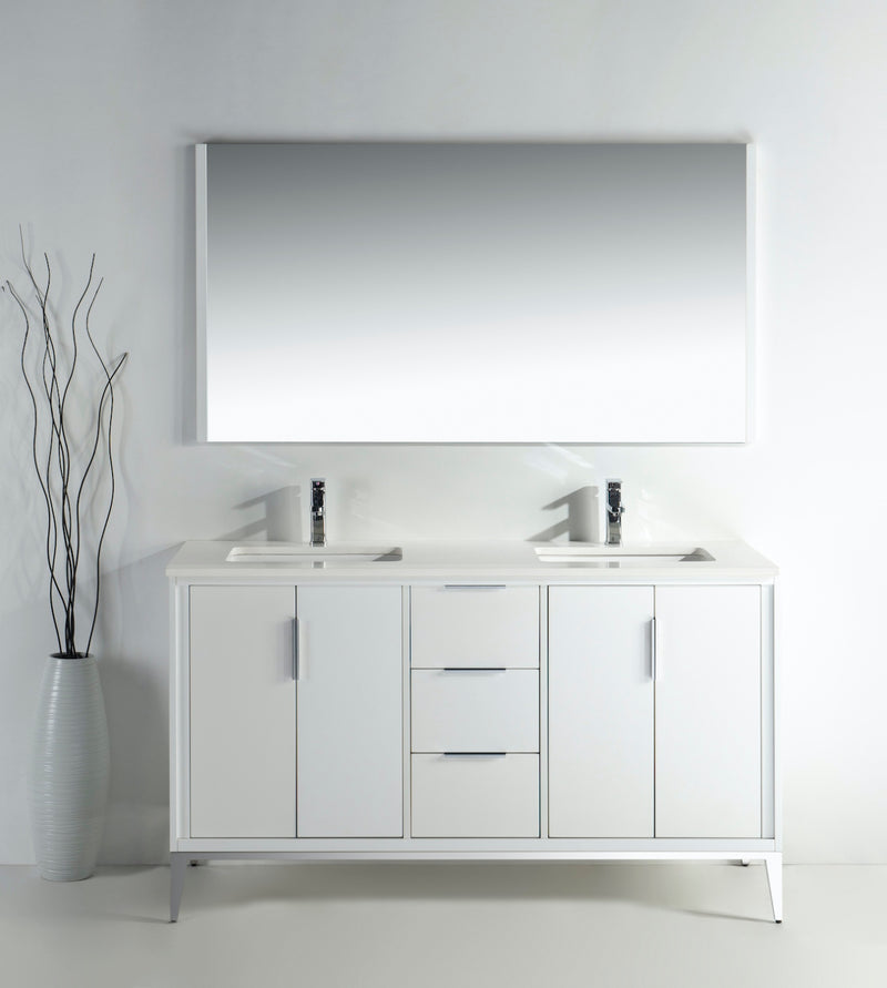 Kube Bath KD9960-GW Divani 60" Gloss White Free Standing Double Sink Bathroom Vanity with White Quartz Top - view 3