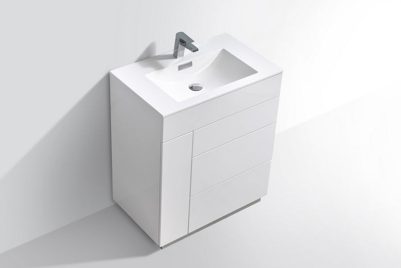 Kube Bath KFM30-GW Milano 30" High Gloss White Free Standing Single Sink Bathroom Vanity with Reinforced Acrylic Composite Top - view 4