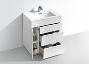 Kube Bath KFM30-GW Milano 30" High Gloss White Free Standing Single Sink Bathroom Vanity with Reinforced Acrylic Composite Top - view 5