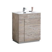 Kube Bath KFM30-NW Milano 30" Nature Wood Free Standing Single Sink Bathroom Vanity with Reinforced Acrylic Composite Top