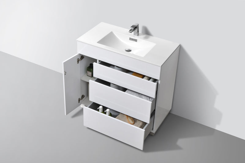 Kube Bath KFM36-GW Milano 36" High Gloss White Free Standing Single Sink Bathroom Vanity with Reinforced Acrylic Composite Top - view 5