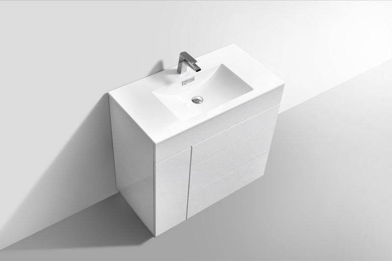 Kube Bath KFM36-GW Milano 36" High Gloss White Free Standing Single Sink Bathroom Vanity with Reinforced Acrylic Composite Top - view 4