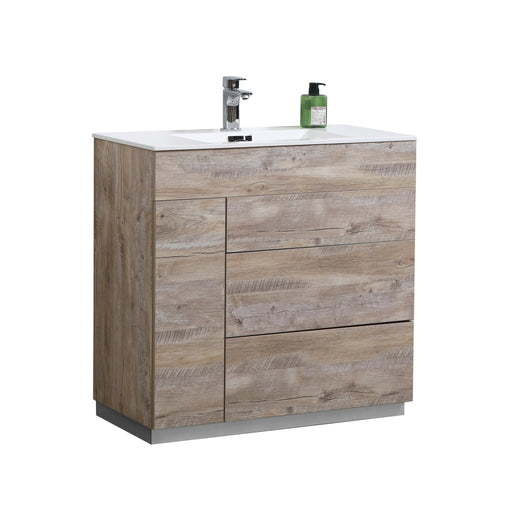 Kube Bath KFM36-NW Milano 36" Nature Wood Free Standing Single Sink Bathroom Vanity with Reinforced Acrylic Composite Top