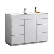 Kube Bath KFM48S-GW Milano 48" High Gloss White Free Standing Single Sink Bathroom Vanity with Reinforced Acrylic Composite Top