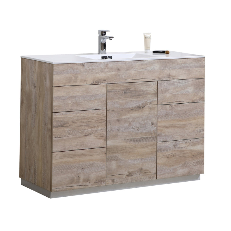 Kube Bath KFM48S-NW Milano 48" Nature Wood Free Standing Single Sink Bathroom Vanity with Reinforced Acrylic Composite Top