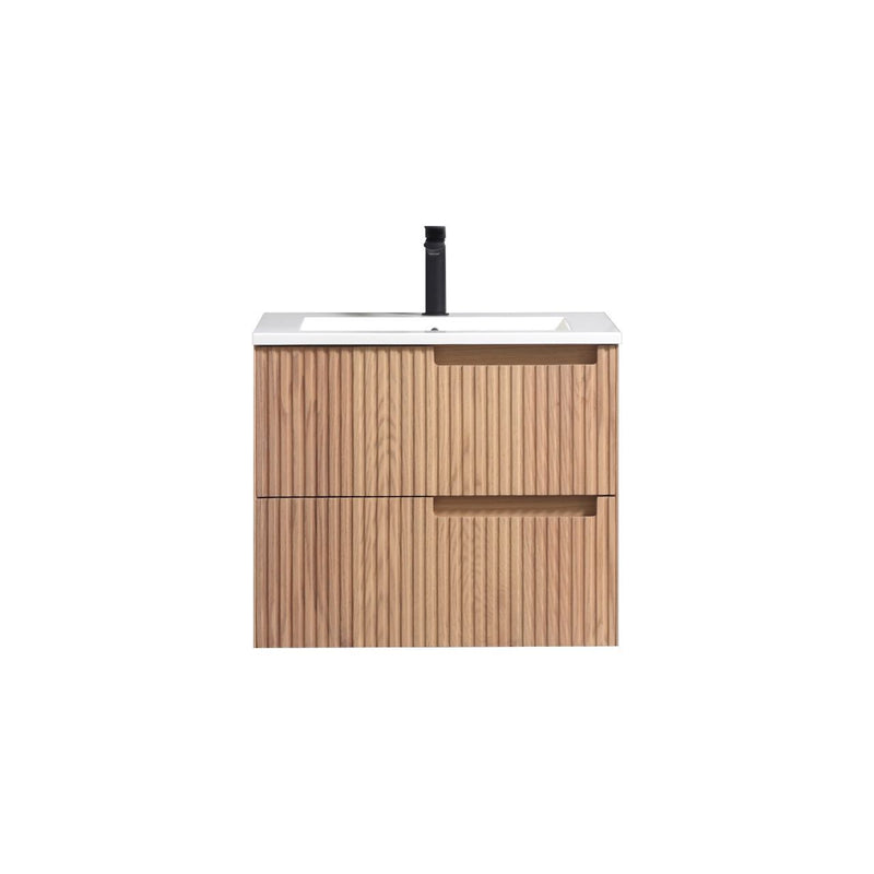 Kube Bath KSW24-OAKWOOD Fiore 24" Oak Wood Wall Mount Single Sink Bathroom Vanity with Reinforced Acrylic Composite Top