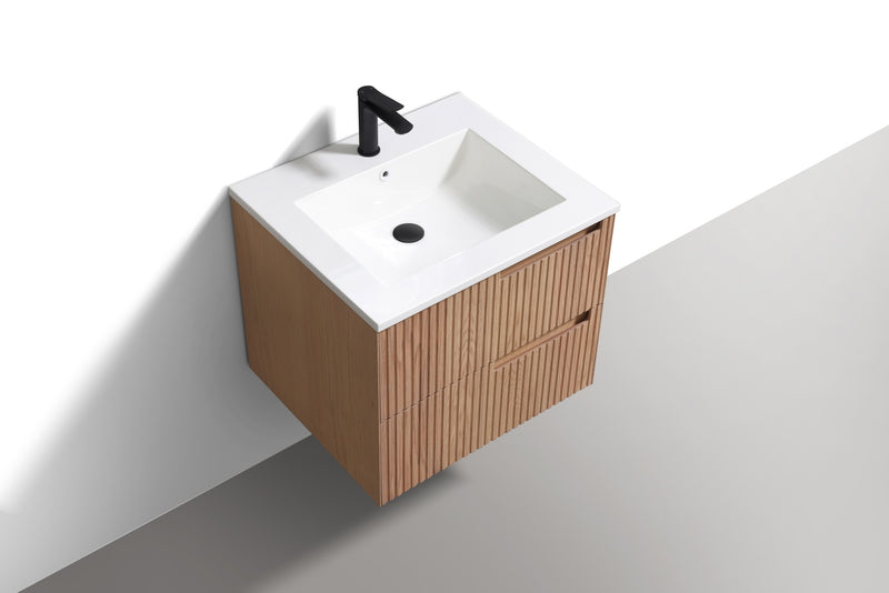 Kube Bath KSW24-OAKWOOD Fiore 24" Oak Wood Wall Mount Single Sink Bathroom Vanity with Reinforced Acrylic Composite Top - view 2