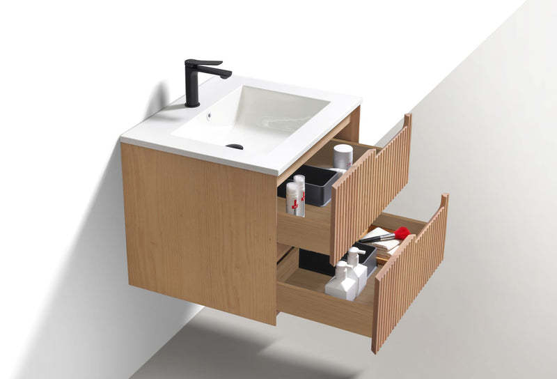 Kube Bath KSW24-OAKWOOD Fiore 24" Oak Wood Wall Mount Single Sink Bathroom Vanity with Reinforced Acrylic Composite Top - view 3