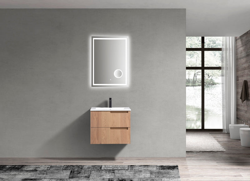 Kube Bath KSW24-OAKWOOD Fiore 24" Oak Wood Wall Mount Single Sink Bathroom Vanity with Reinforced Acrylic Composite Top - view 4
