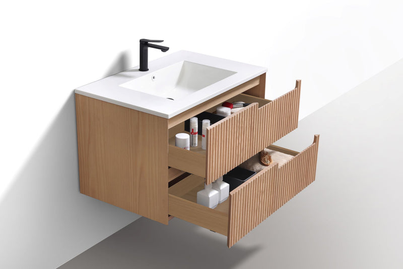 Kube Bath KSW32-OAKWOOD Fiore 32" Oak Wood Wall Mount Single Sink Bathroom Vanity with Reinforced Acrylic Composite Top - view 3