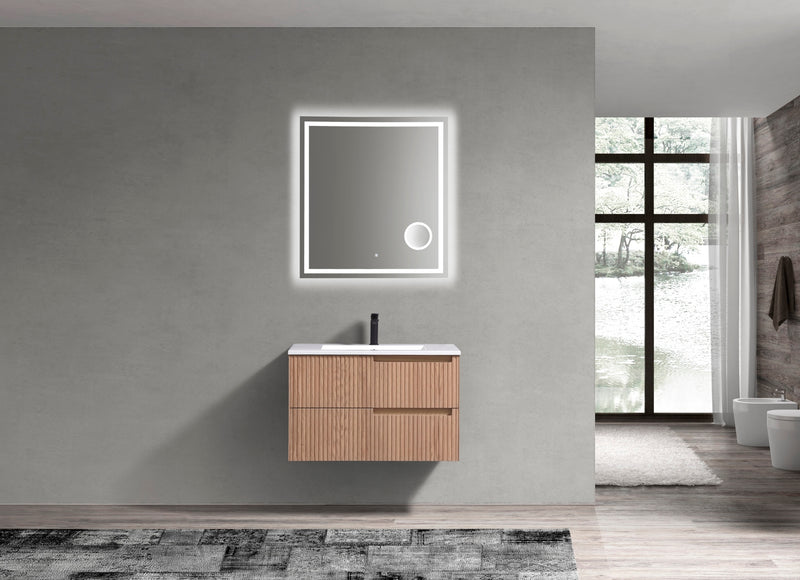 Kube Bath KSW32-OAKWOOD Fiore 32" Oak Wood Wall Mount Single Sink Bathroom Vanity with Reinforced Acrylic Composite Top - view 4