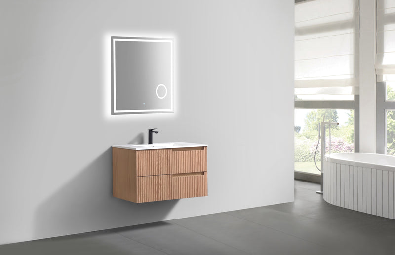 Kube Bath KSW32-OAKWOOD Fiore 32" Oak Wood Wall Mount Single Sink Bathroom Vanity with Reinforced Acrylic Composite Top - view 5