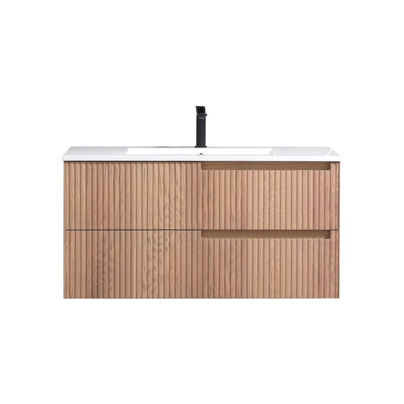 Kube Bath KSW40-OAKWOOD Fiore 40" Oak Wood Wall Mount Single Sink Bathroom Vanity with Reinforced Acrylic Composite Top