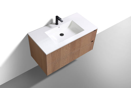 Kube Bath KSW40-OAKWOOD Fiore 40" Oak Wood Wall Mount Single Sink Bathroom Vanity with Reinforced Acrylic Composite Top - view 2