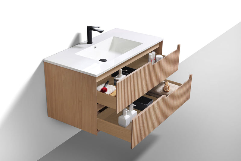 Kube Bath KSW40-OAKWOOD Fiore 40" Oak Wood Wall Mount Single Sink Bathroom Vanity with Reinforced Acrylic Composite Top - view 3