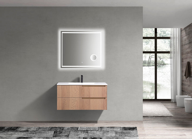 Kube Bath KSW40-OAKWOOD Fiore 40" Oak Wood Wall Mount Single Sink Bathroom Vanity with Reinforced Acrylic Composite Top - view 4