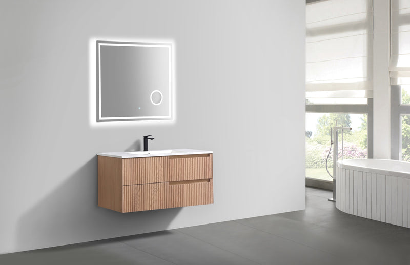 Kube Bath KSW40-OAKWOOD Fiore 40" Oak Wood Wall Mount Single Sink Bathroom Vanity with Reinforced Acrylic Composite Top - view 5