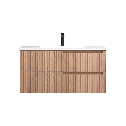 Kube Bath KSW40-OAKWOOD Fiore 40" Oak Wood Wall Mount Single Sink Bathroom Vanity with Reinforced Acrylic Composite Top
