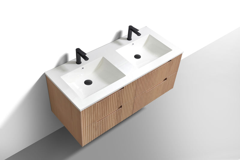 Kube Bath KSW48D-OAKWOOD Fiore 48" Oak Wood Wall Mount Double Sink Bathroom Vanity with Reinforced Acrylic Composite Top - view 3