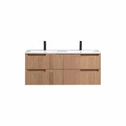 Kube Bath KSW48D-OAKWOOD Fiore 48" Oak Wood Wall Mount Double Sink Bathroom Vanity with Reinforced Acrylic Composite Top
