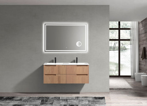 Kube Bath KSW48D-OAKWOOD Fiore 48" Oak Wood Wall Mount Double Sink Bathroom Vanity with Reinforced Acrylic Composite Top - view 2