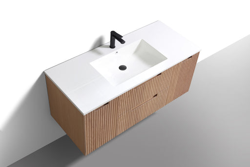 Kube Bath KSW48S-OAKWOOD Fiore 48" Oak Wood Wall Mount Single Sink Bathroom Vanity with Reinforced Acrylic Composite Top - view 2