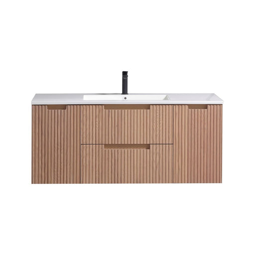 Kube Bath KSW48S-OAKWOOD Fiore 48" Oak Wood Wall Mount Single Sink Bathroom Vanity with Reinforced Acrylic Composite Top