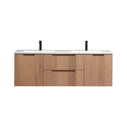 Kube Bath KSW60D-OAKWOOD Fiore 60" Oak Wood Wall Mount Double Sink Bathroom Vanity with Reinforced Acrylic Composite Top