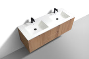 Kube Bath KSW60D-OAKWOOD Fiore 60" Oak Wood Wall Mount Double Sink Bathroom Vanity with Reinforced Acrylic Composite Top - view 4