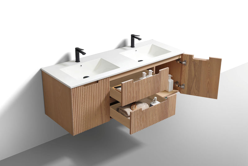 Kube Bath KSW60D-OAKWOOD Fiore 60" Oak Wood Wall Mount Double Sink Bathroom Vanity with Reinforced Acrylic Composite Top - view 5