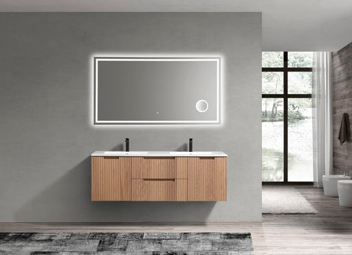 Kube Bath KSW60D-OAKWOOD Fiore 60" Oak Wood Wall Mount Double Sink Bathroom Vanity with Reinforced Acrylic Composite Top - view 2
