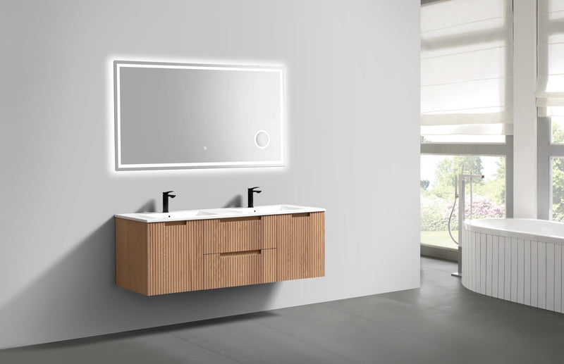 Kube Bath KSW60D-OAKWOOD Fiore 60" Oak Wood Wall Mount Double Sink Bathroom Vanity with Reinforced Acrylic Composite Top - view 3