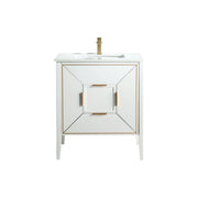 Kube Bath KV8830-GW Vetro 30" Gloss White Free Standing Single Sink Bathroom Vanity with White Quartz Top