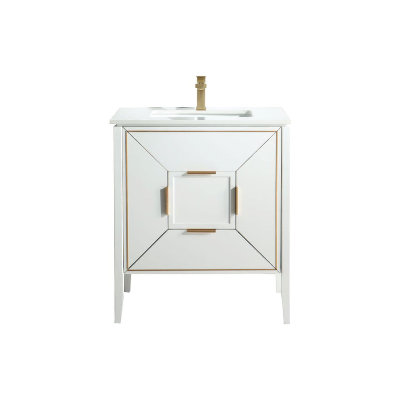 Kube Bath KV8830-GW Vetro 30" Gloss White Free Standing Single Sink Bathroom Vanity with White Quartz Top