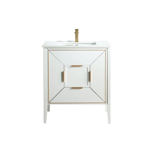 Kube Bath KV8830-GW Vetro 30" Gloss White Free Standing Single Sink Bathroom Vanity with White Quartz Top