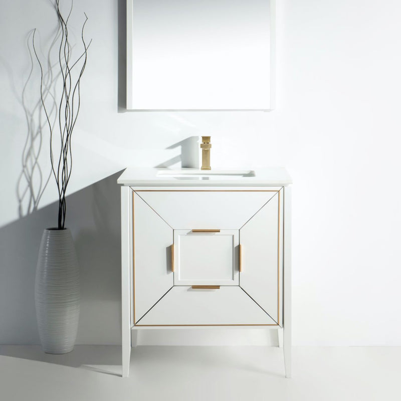 Kube Bath KV8830-GW Vetro 30" Gloss White Free Standing Single Sink Bathroom Vanity with White Quartz Top - view 2