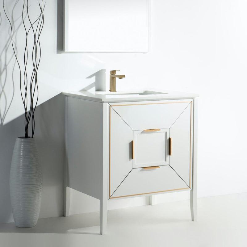 Kube Bath KV8830-GW Vetro 30" Gloss White Free Standing Single Sink Bathroom Vanity with White Quartz Top - view 3