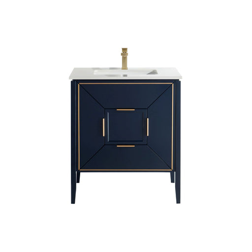Kube Bath KV8830-Blue Vetro 30" Blue Free Standing Single Sink Bathroom Vanity with White Quartz Top