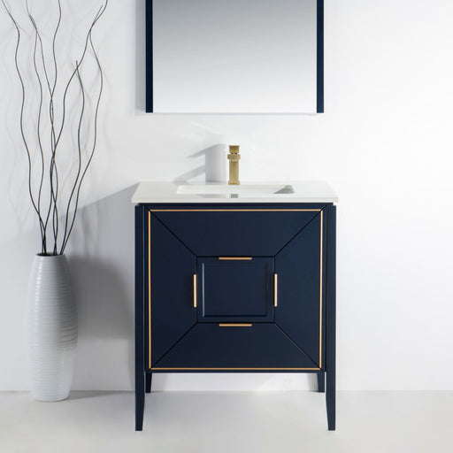 Kube Bath KV8830-Blue Vetro 30" Blue Free Standing Single Sink Bathroom Vanity with White Quartz Top - view 2