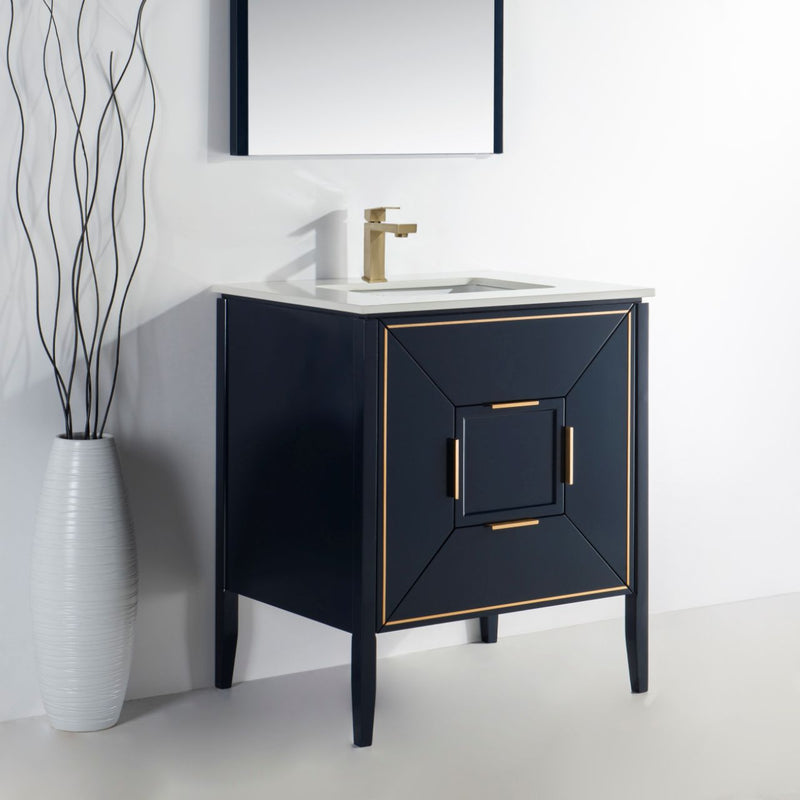 Kube Bath KV8830-Blue Vetro 30" Blue Free Standing Single Sink Bathroom Vanity with White Quartz Top - view 3