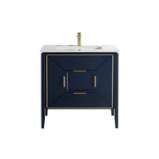 Kube Bath KV8836-Blue Vetro 36" Blue Free Standing Single Sink Bathroom Vanity with White Quartz Top